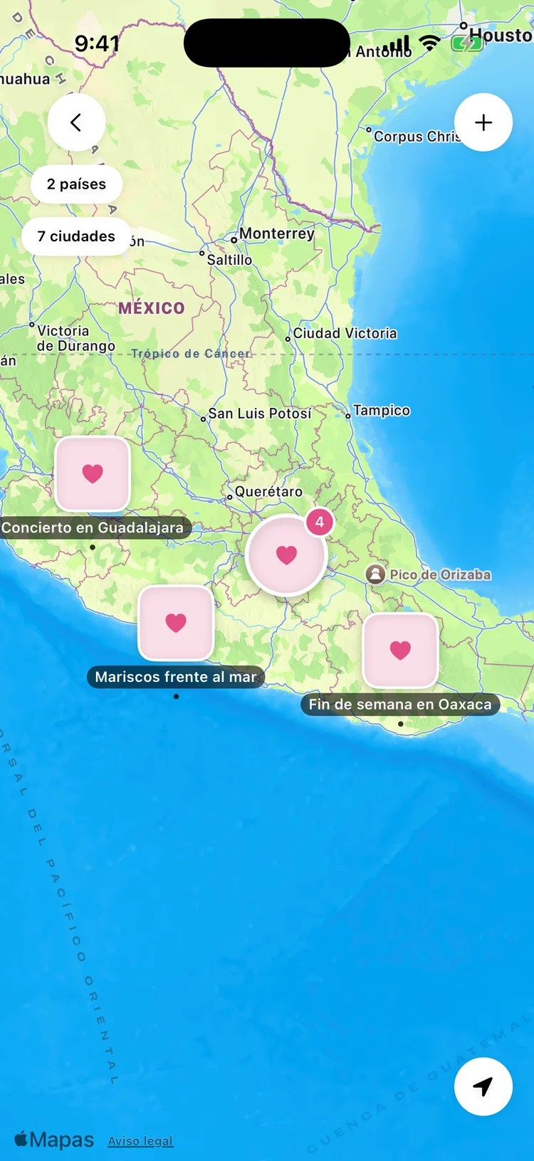 Mapa con los recuerdos de la pareja